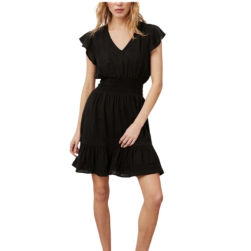 Rails Tara Black Lace Detail Linen Blend‎ Mini Dress- XXS